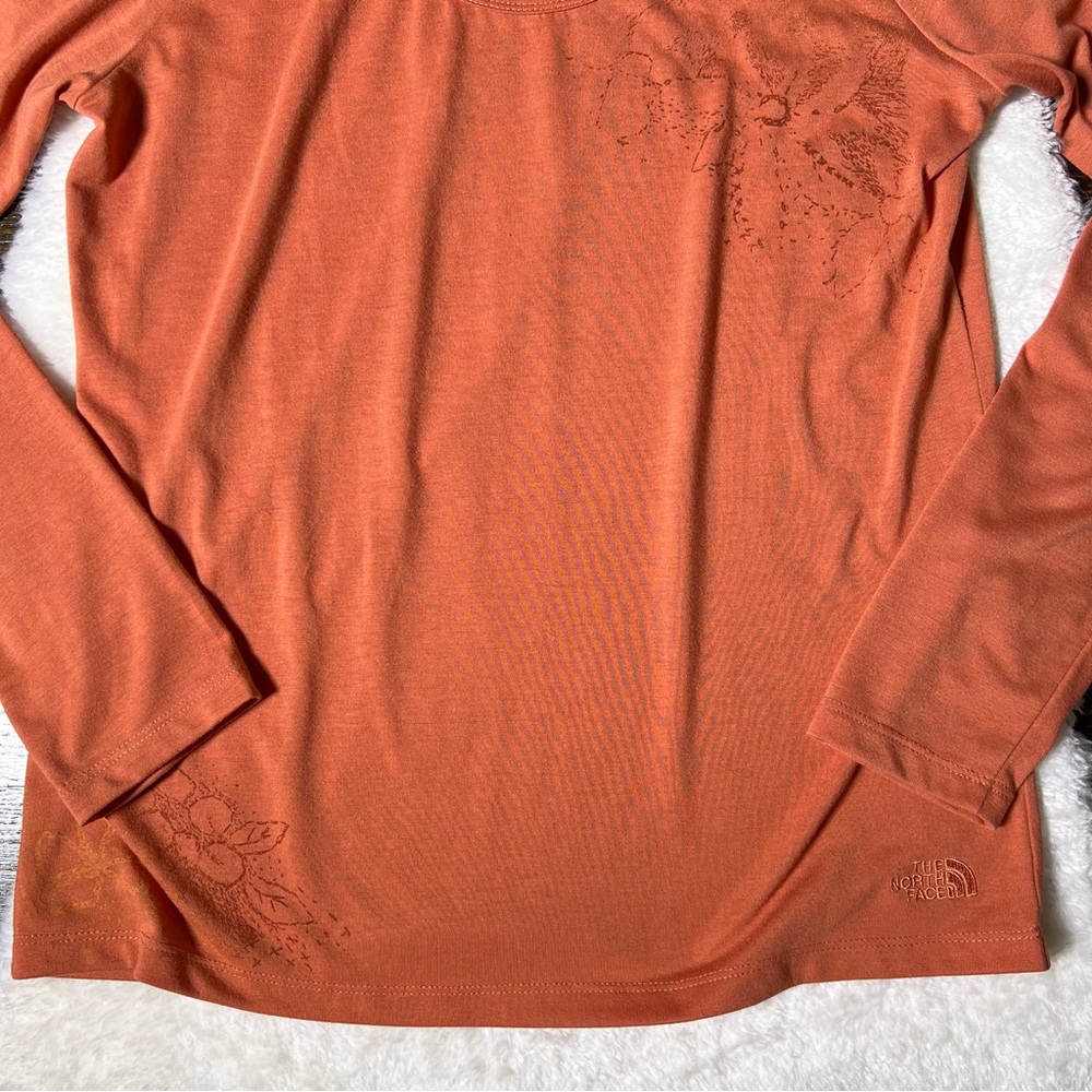 North Face Orange Floral Long Sleeve T-Shirt Large - Picture 3 of 12